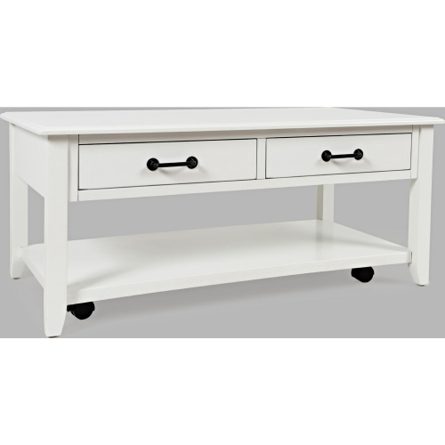 North Fork 2 Drawer Coffee Table with Casters in White Wood